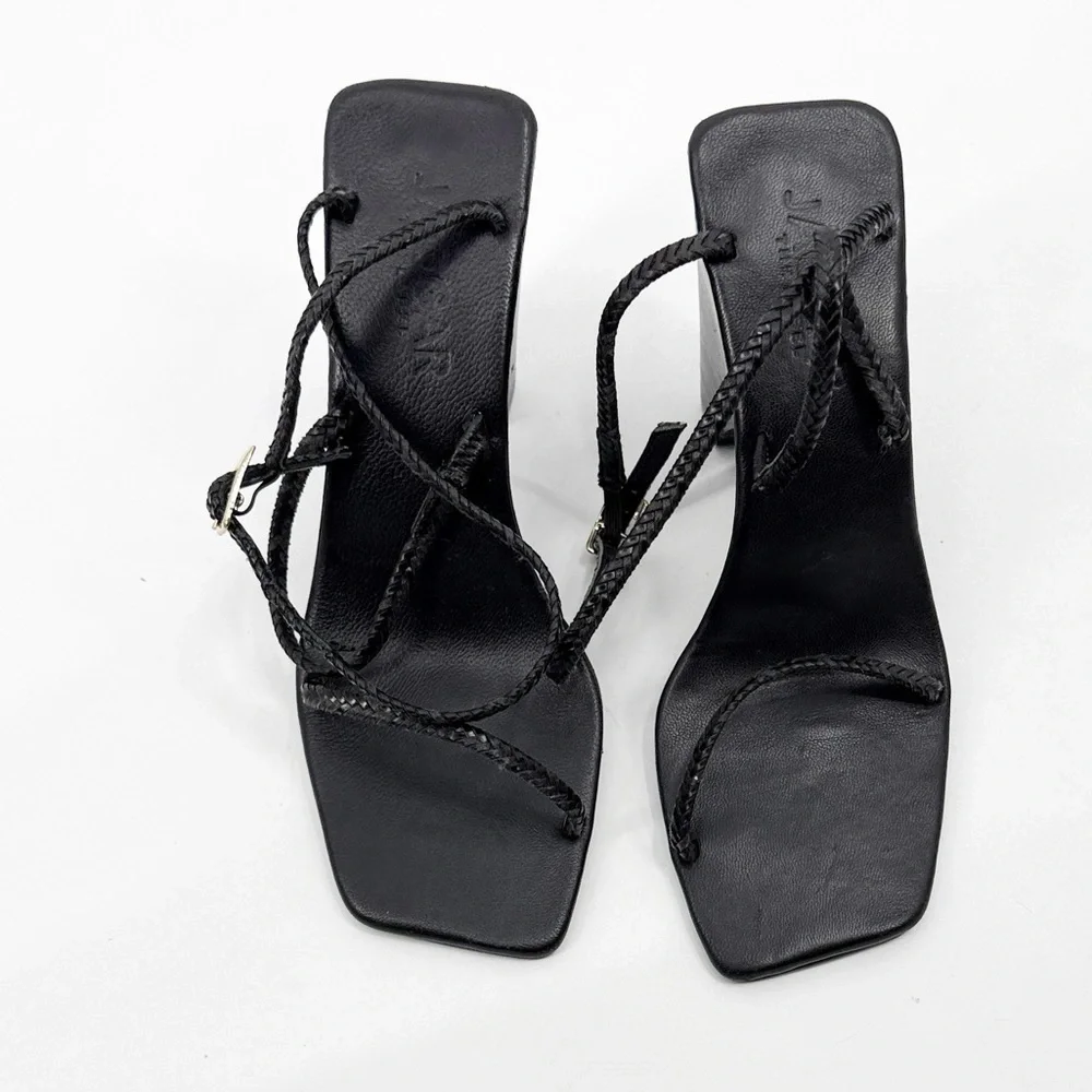 JAGGAR THE LABEL STRAPPY WOVEN LEATHER WEDGE BLACK Sandal size 35